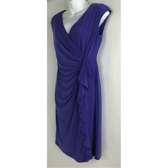 Evan Picone Black Label Purple Faux Wrap Ruffle V - Picture 3 of 7